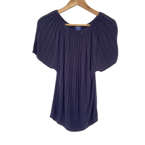 REITMANS PETITE NAVY BLUE RIB KNIT SHORT DOLMAN SLEEVE TOP/SWEATER, LARGE